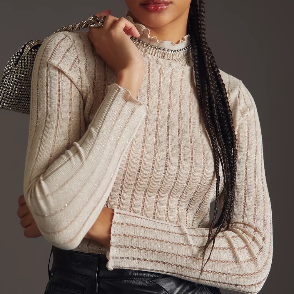 Anthropologie Pilcro Sheer Turtleneck Ivory Size Small